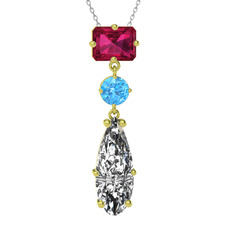 Guana Kolye - Rodolit garnet, akuamarin ve beyaz zirkon 18 ayar altın kolye (40 cm beyaz altın rolo zincir) #1el71ek