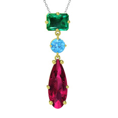 Guana Kolye - Yeşil kuvars, akuamarin ve rodolit garnet 18 ayar altın kolye (40 cm gümüş rolo zincir) #1en85qh