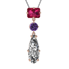 Guana Kolye - Rodolit garnet, ametist ve beyaz zirkon 18 ayar rose altın kolye (40 cm gümüş rolo zincir) #1f1ow9u