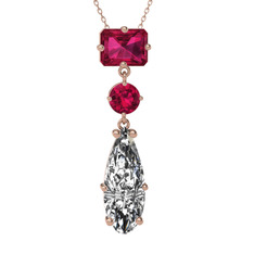 Guana Kolye - Rodolit garnet ve beyaz zirkon 14 ayar rose altın kolye (40 cm rose altın rolo zincir) #1fmsqsa