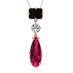 Guana Kolye - Siyah zirkon, beyaz zirkon ve rodolit garnet 14 ayar rose altın kolye (40 cm beyaz altın rolo zincir) #1fuc1kv