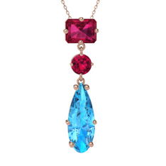Guana Kolye - Rodolit garnet ve akuamarin 18 ayar rose altın kolye (40 cm rose altın rolo zincir) #1g922cz