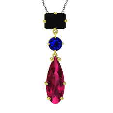 Guana Kolye - Siyah zirkon, lab safir ve rodolit garnet 925 ayar altın kaplama gümüş kolye (40 cm gümüş rolo zincir) #1ga77x8