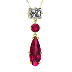 Guana Kolye - Beyaz zirkon ve rodolit garnet 8 ayar altın kolye (40 cm altın rolo zincir) #1gbct3v