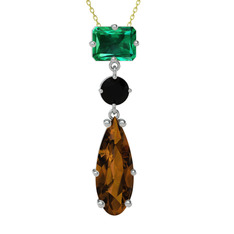 Guana Kolye - Yeşil kuvars, siyah zirkon ve dumanlı kuvars 925 ayar gümüş kolye (40 cm gümüş rolo zincir) #1hc1w8p