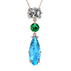 Guana Kolye - Beyaz zirkon, yeşil kuvars ve akuamarin 18 ayar rose altın kolye (40 cm rose altın rolo zincir) #1hmz09s
