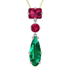 Rodolit garnet ve yeşil kuvars 18 ayar beyaz altın kolye (40 cm altın rolo zincir)