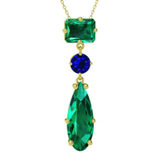 Guana Kolye - Yeşil kuvars ve lab safir 8 ayar altın kolye (40 cm altın rolo zincir) #1jj0uoi