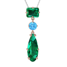 Guana Kolye - Yeşil kuvars ve akuamarin 14 ayar rose altın kolye (40 cm beyaz altın rolo zincir) #1kq1l4r