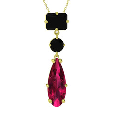 Guana Kolye - Siyah zirkon ve rodolit garnet 8 ayar altın kolye (40 cm altın rolo zincir) #1kywapu