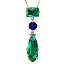 Guana Kolye - Yeşil kuvars ve lab safir 8 ayar rose altın kolye (40 cm rose altın rolo zincir) #1lfa3nc