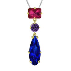 Guana Kolye - Rodolit garnet, ametist ve lab safir 8 ayar altın kolye (40 cm beyaz altın rolo zincir) #1ly4kgn