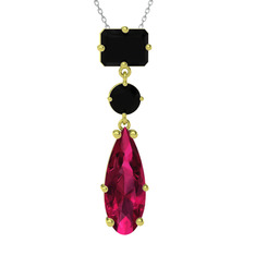 Siyah zirkon ve rodolit garnet 925 ayar altın kaplama gümüş kolye (40 cm beyaz altın rolo zincir)
