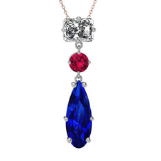 Beyaz zirkon, rodolit garnet ve lab safir 18 ayar beyaz altın kolye (40 cm rose altın rolo zincir)