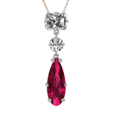 Beyaz zirkon ve rodolit garnet 8 ayar beyaz altın kolye (40 cm rose altın rolo zincir)