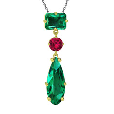 Guana Kolye - Yeşil kuvars ve rodolit garnet 18 ayar altın kolye (40 cm gümüş rolo zincir) #1nb3wzh