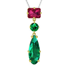 Guana Kolye - Rodolit garnet ve yeşil kuvars 8 ayar altın kolye (40 cm gümüş rolo zincir) #1njymth