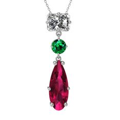 Beyaz zirkon, yeşil kuvars ve rodolit garnet 8 ayar beyaz altın kolye (40 cm beyaz altın rolo zincir)