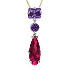Guana Kolye - Ametist ve rodolit garnet 14 ayar beyaz altın kolye (40 cm altın rolo zincir) #1nz1dd1