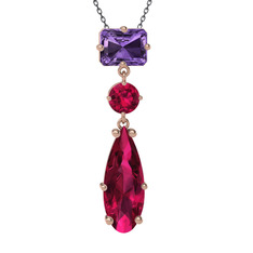 Ametist ve rodolit garnet 925 ayar rose altın kaplama gümüş kolye (40 cm gümüş rolo zincir)