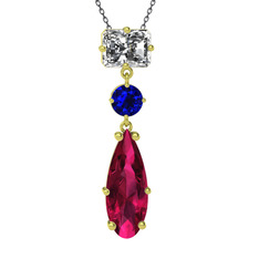 Guana Kolye - Beyaz zirkon, lab safir ve rodolit garnet 925 ayar altın kaplama gümüş kolye (40 cm gümüş rolo zincir) #1og328p