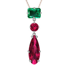 Guana Kolye - Yeşil kuvars ve rodolit garnet 8 ayar beyaz altın kolye (40 cm rose altın rolo zincir) #1oub1n5