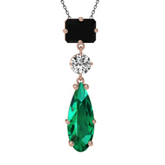 Siyah zirkon, beyaz zirkon ve yeşil kuvars 925 ayar rose altın kaplama gümüş kolye (40 cm gümüş rolo zincir)