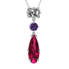 Beyaz zirkon, ametist ve rodolit garnet 925 ayar gümüş kolye (40 cm beyaz altın rolo zincir)