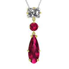 Beyaz zirkon ve rodolit garnet 925 ayar altın kaplama gümüş kolye (40 cm gümüş rolo zincir)