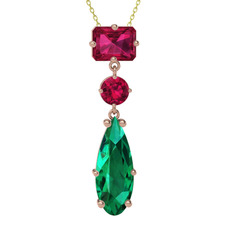 Guana Kolye - Rodolit garnet ve yeşil kuvars 18 ayar rose altın kolye (40 cm altın rolo zincir) #1q0s7j7