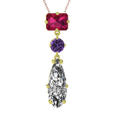 Guana Kolye - Rodolit garnet, ametist ve beyaz zirkon 14 ayar altın kolye (40 cm rose altın rolo zincir) #1q4nwyi