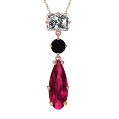 Guana Kolye - Beyaz zirkon, siyah zirkon ve rodolit garnet 18 ayar rose altın kolye (40 cm gümüş rolo zincir) #1qxv3yh
