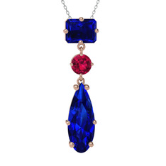 Lab safir ve rodolit garnet 18 ayar rose altın kolye (40 cm beyaz altın rolo zincir)