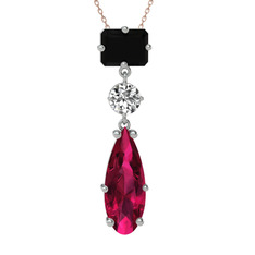 Guana Kolye - Siyah zirkon, beyaz zirkon ve rodolit garnet 8 ayar beyaz altın kolye (40 cm rose altın rolo zincir) #1s528n8