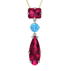 Rodolit garnet ve akuamarin 18 ayar beyaz altın kolye (40 cm altın rolo zincir)
