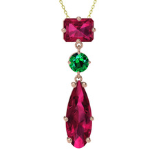 Rodolit garnet ve yeşil kuvars 18 ayar rose altın kolye (40 cm altın rolo zincir)