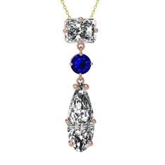Beyaz zirkon ve lab safir 18 ayar rose altın kolye (40 cm gümüş rolo zincir)