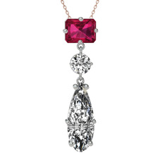 Rodolit garnet ve beyaz zirkon 925 ayar gümüş kolye (40 cm rose altın rolo zincir)