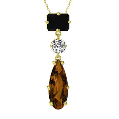Guana Kolye - Siyah zirkon, beyaz zirkon ve dumanlı kuvars 14 ayar altın kolye (40 cm altın rolo zincir) #1tr5qsj