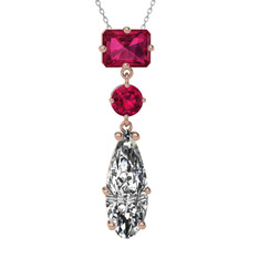 Guana Kolye - Rodolit garnet ve beyaz zirkon 8 ayar rose altın kolye (40 cm beyaz altın rolo zincir) #1u789gq