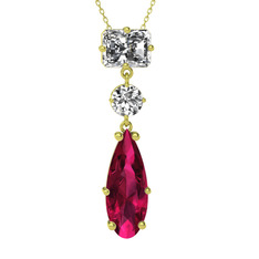 Beyaz zirkon ve rodolit garnet 18 ayar altın kolye (40 cm altın rolo zincir)