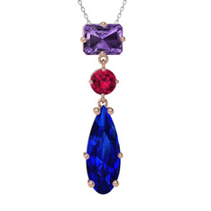 Ametist, rodolit garnet ve lab safir 18 ayar rose altın kolye (40 cm beyaz altın rolo zincir)