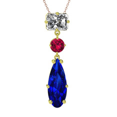 Beyaz zirkon, rodolit garnet ve lab safir 8 ayar altın kolye (40 cm rose altın rolo zincir)