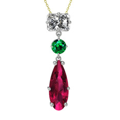 Beyaz zirkon, yeşil kuvars ve rodolit garnet 18 ayar beyaz altın kolye (40 cm altın rolo zincir)