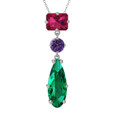 Guana Kolye - Rodolit garnet, ametist ve yeşil kuvars 14 ayar beyaz altın kolye (40 cm beyaz altın rolo zincir) #1vyym7s