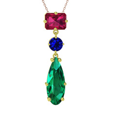 Guana Kolye - Rodolit garnet, lab safir ve yeşil kuvars 8 ayar altın kolye (40 cm rose altın rolo zincir) #1wkz1ao