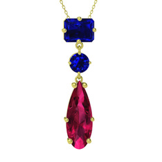 Lab safir ve rodolit garnet 18 ayar altın kolye (40 cm altın rolo zincir)