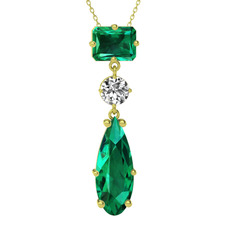 Guana Kolye - Yeşil kuvars ve beyaz zirkon 925 ayar altın kaplama gümüş kolye (40 cm gümüş rolo zincir) #1xztyq6