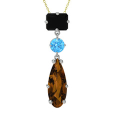 Siyah zirkon, akuamarin ve dumanlı kuvars 8 ayar beyaz altın kolye (40 cm altın rolo zincir)