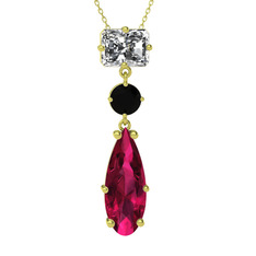 Guana Kolye - Beyaz zirkon, siyah zirkon ve rodolit garnet 8 ayar altın kolye (40 cm altın rolo zincir) #1yux3qb
